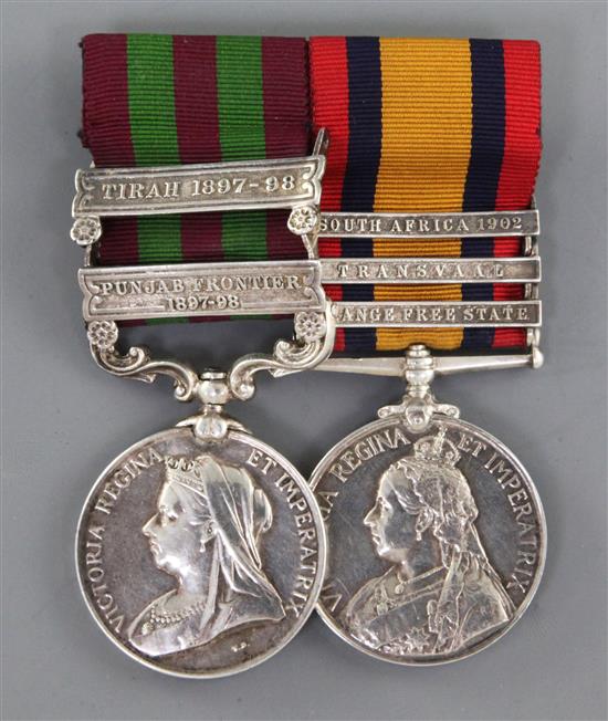 An Indian / QSA group of two medals to Corpl. R.Cox The Queens